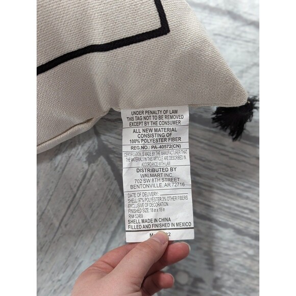 Reserve for the dog cream square decorative throw pillow and black tassels - Picture 5 of 6